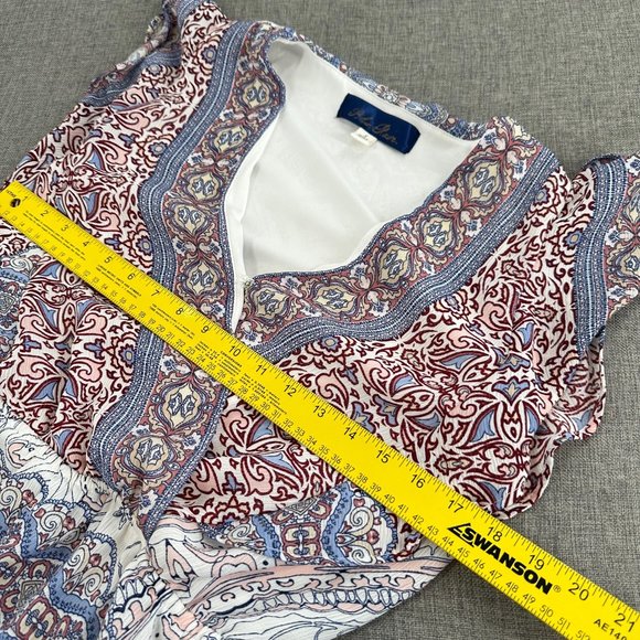 Blue Rain Romper Shorts Small‎ Ruffled V-Neckline Elastic Waist Lined Polyester - Picture 12 of 16